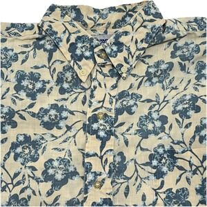 Reyn Spooner Hawaiian Shirt Vintage Mens L Beige Blue Floral Button Up Shirt